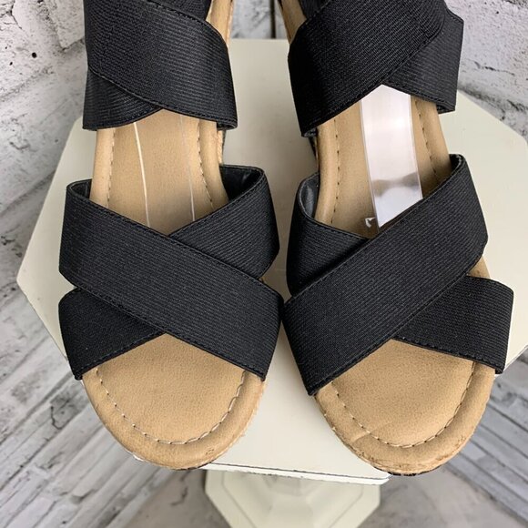 Kenneth Cole Strappy Black Elastic Espadrille Wedge Sandals - Picture 4 of 11